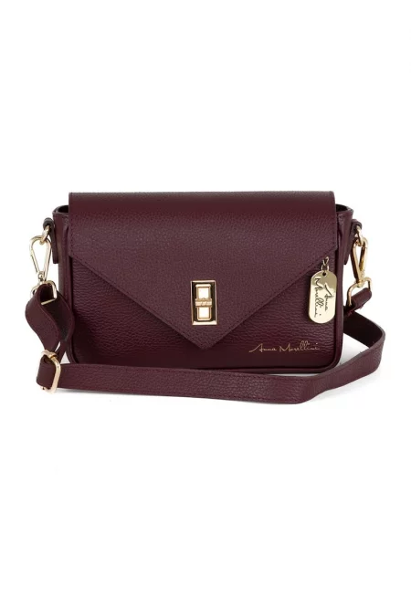 Кожена чанта през рамо с метална система - Коняк кафяв