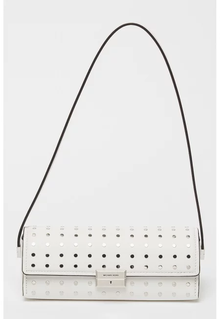 Кожена чанта през рамо с нитове - Бял