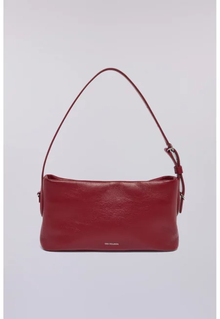 Кожена чанта с лого - Тъмночервен