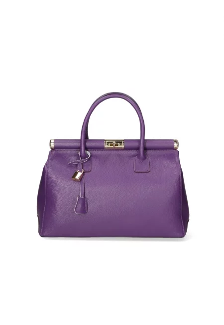 Кожена чанта с отделяща се презрамка - Виолетов