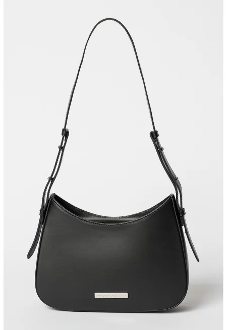 Кожена чанта с регулируеми презрамки - Черен