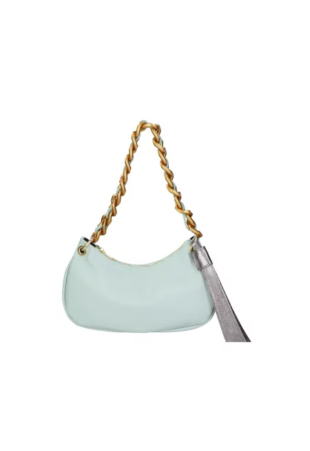 Кожена чанта с верижкаdwqfwq - Ледено синьо/Сребрист - 14 x 32 x 8 CM