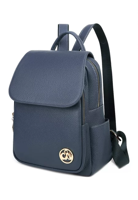 Кожена раница Mars с метално лого - Тъмносин