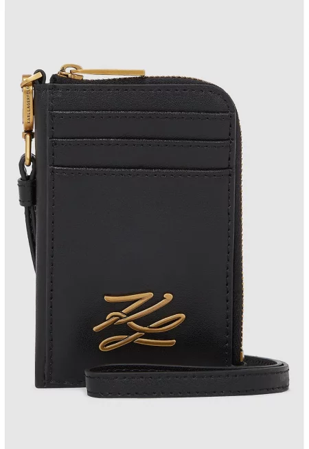 Кожено портмоне с лого - Златист/Черен
