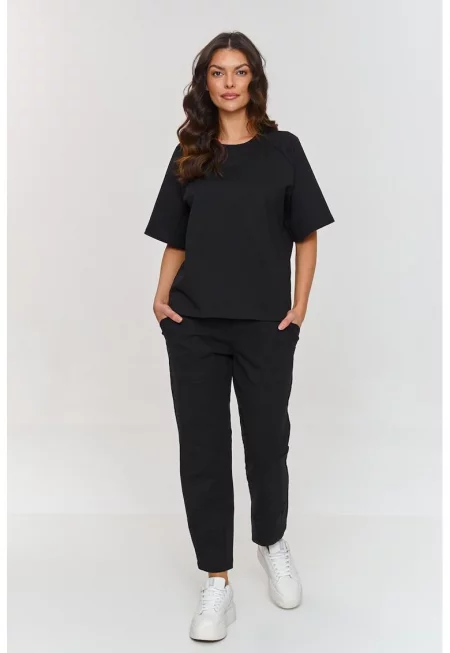 Макадамия - Комплект от блуза със среден ръкав и дълъг панталон - Черен