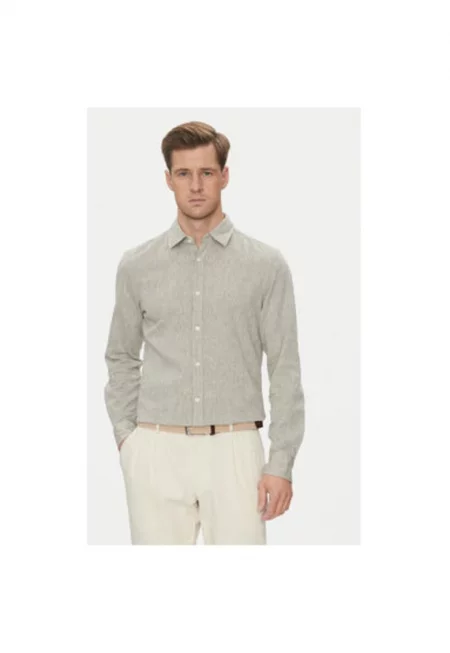 Мъжка риза  10013335 30045977 - лен/памук - зелена - Зелен