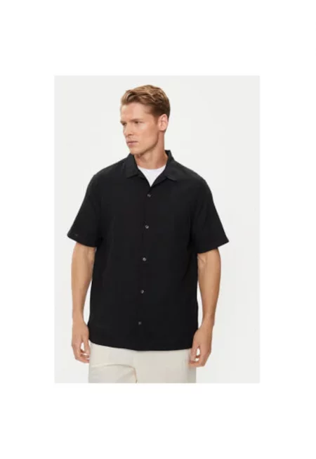 Мъжка риза -  304382550 - Лен/Памук - Черна - Черен