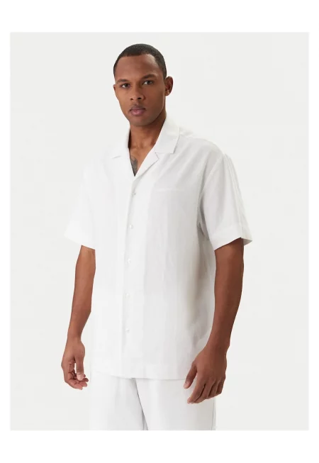 Мъжка риза -  бяла - 50% лен - 50% вискоза