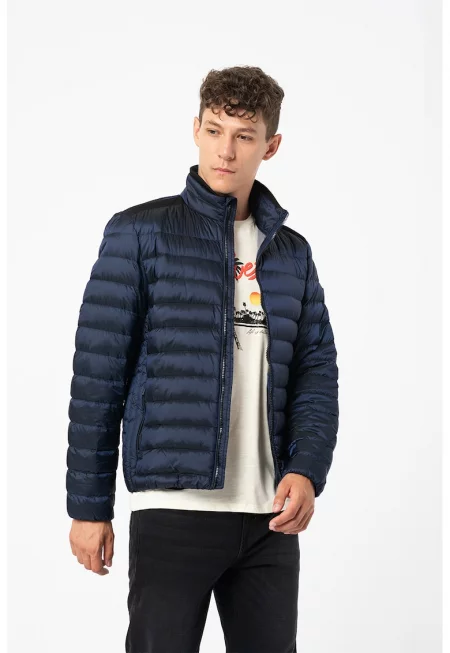 Непромокаемо зимно пухено яке - Черен/Тъмносин