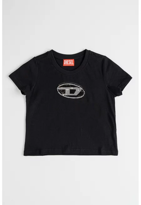 Оамучна тениска с лого от пайети