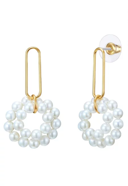 Обеци с 14К златно покритие и синтетични перли - Златист