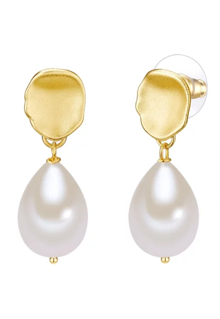Обеци с покритие от 14K злато с перли - Златист