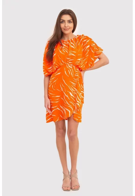Оранжева мини рокля с къс ръкав DA1724 КРЪВЕН ПОРТОКАЛ