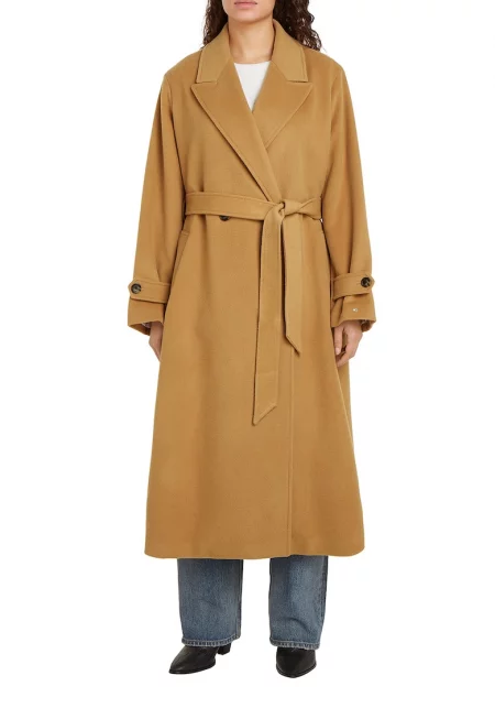 Палто с вълна с колан - Камел