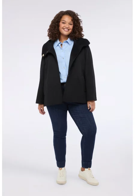 Палто с вълна с висока яка - Черен