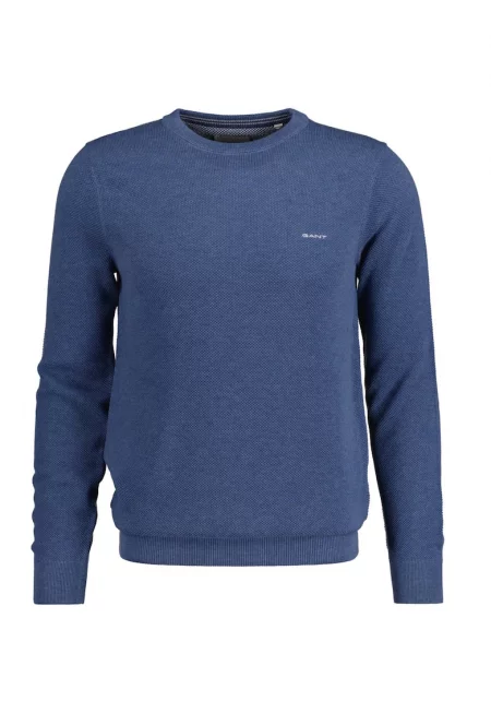 Памучен пуловер с овално деколте - Тъмносин