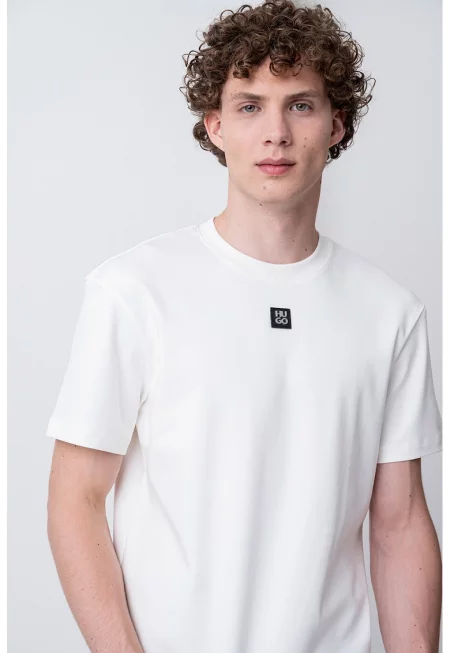 Памучна тениска Dalile с овално деколте - Бял