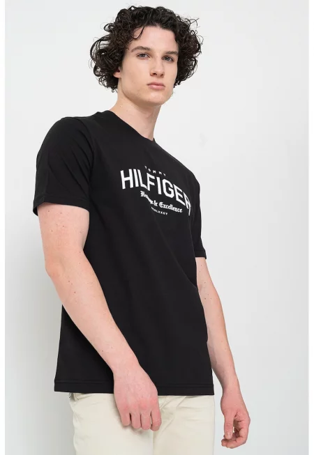 Памучна тениска с лого - Бял/Черен