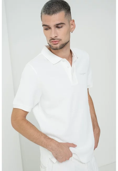 Памучна тениска с лого - Бял
