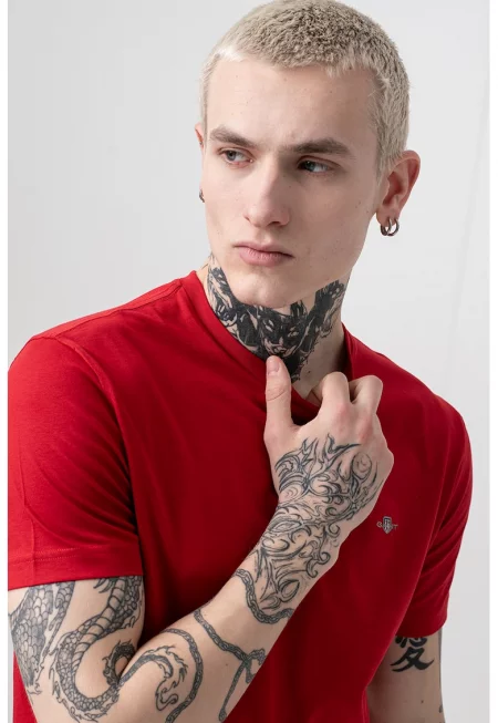 Памучна тениска Shield - Аленочервен