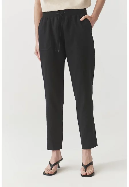 Панталон с лен Onora с връзка - Черен