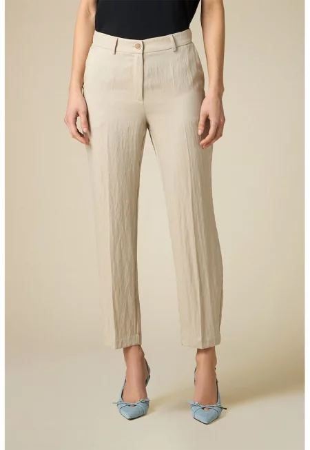 Панталон с лиосел и скосени джобове - Бежов