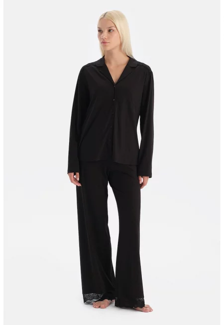 Пижама с дантела - Черен