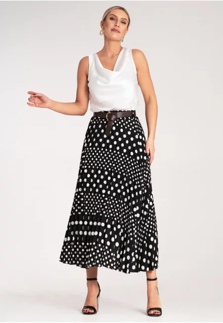 Плисирана пола  черна - висока талия - полиестер - SM