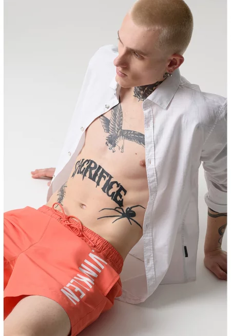 Плувни шорти с връзка - Бял/Червен