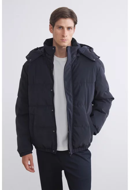 Подплатено зимно яке с еластичен подгъв - Тъмносин