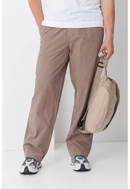 Прав панталон с еластична талия - Сиво-кафяв