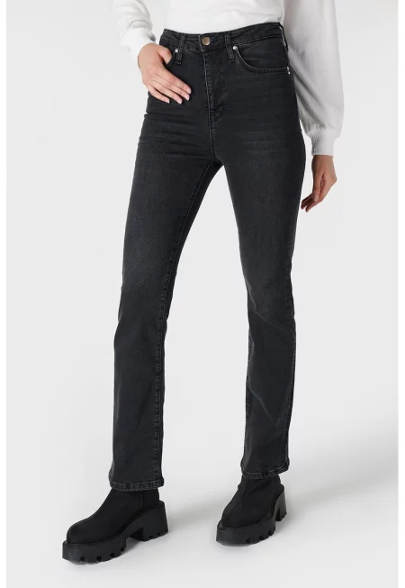 Прави дънки с висока талия - Tъмносив