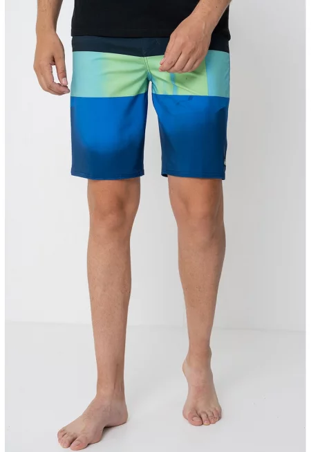 Прави плувни шорти Surfslik - Черен/Светлозелен/Светлосин