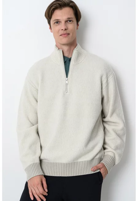 Пуловер Kobear с къс цип - Слонова кост