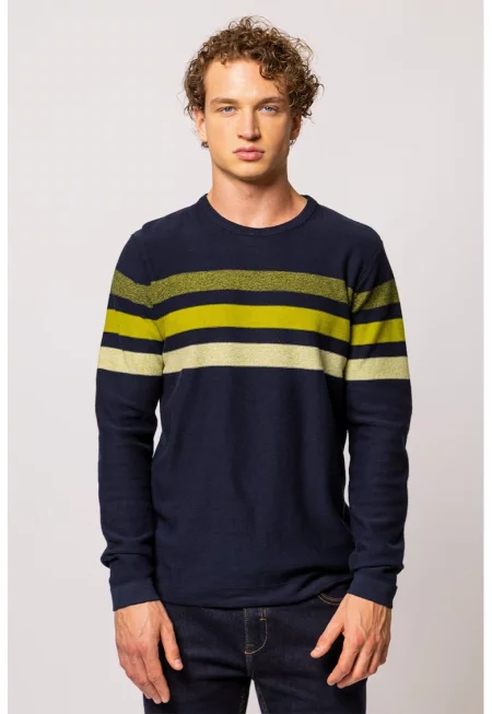 Раиран пуловер Hook - Сламеножълт/Лайм зелено/Тъмносин