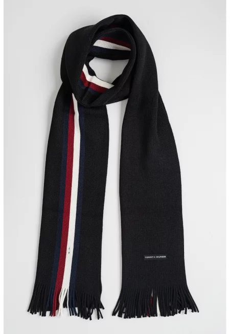 Раиран шал с вълна - Бял/Бордо/Черен