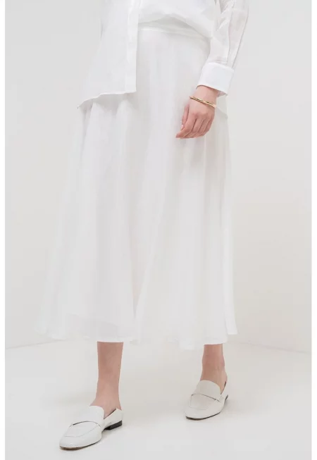 Разкроена миди пола Nippon - Бял