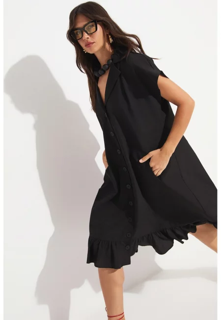 Разкроена рокля - Черен
