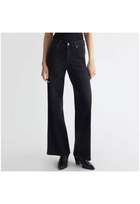 Разкроени дънки с висока талия - Черен