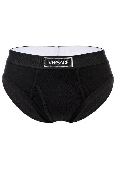 Рипсени слипове с лого - Черен