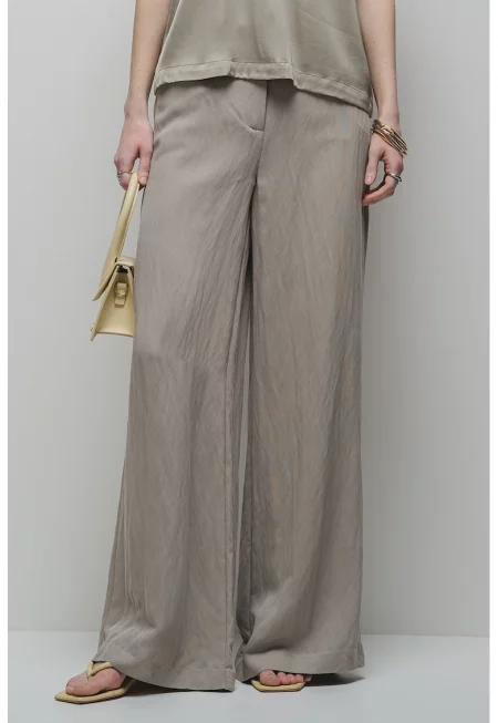 Сатенен широк панталон - Зелени аспержи