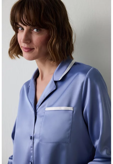 Сатинирана пижама с дълги ръкави - Лавандула