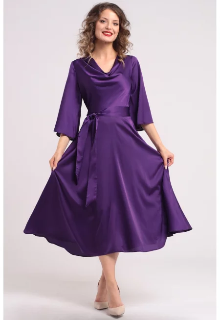 Сатинирана рокля с драпирано деколте