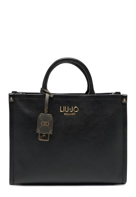 Шопинг чанта от еко кожа с отделяща се презрамка - Черен