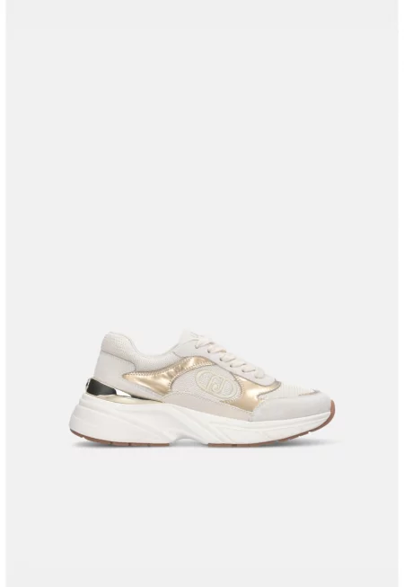 Скосени спортни обувки с велур - Златист/Светло бежово