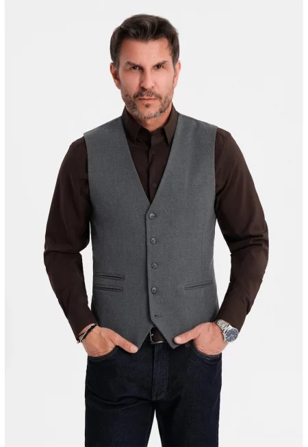 Слим елек с шпиц - Въглен сиво