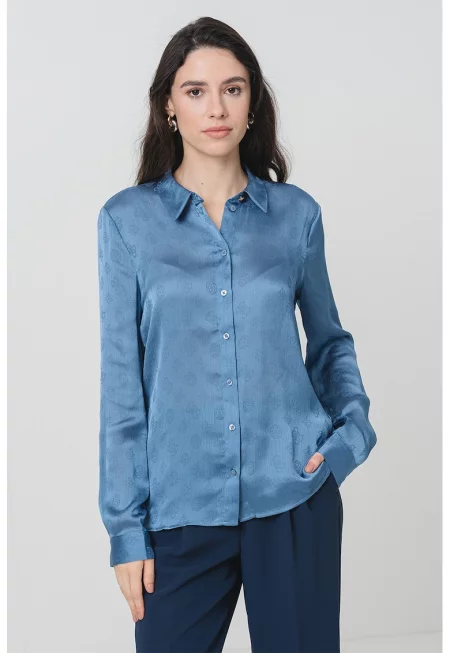 Слим риза с монограми - Тъмносин