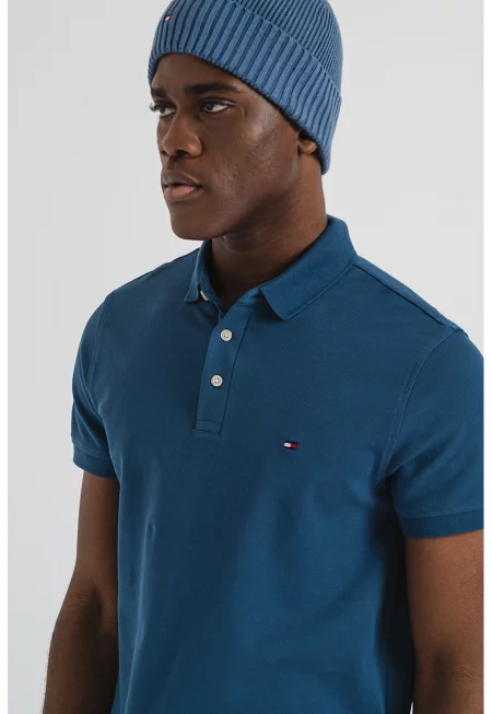 Слим тениска с органичен памук с яка - Лавандула