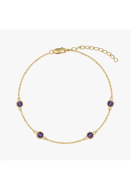 Сребърна гривна Birthstone Golden February - Аметист