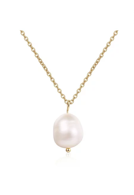 Сребърно колие Sakura 29399 с покритие от 18K злато и сладководна перла - Златист